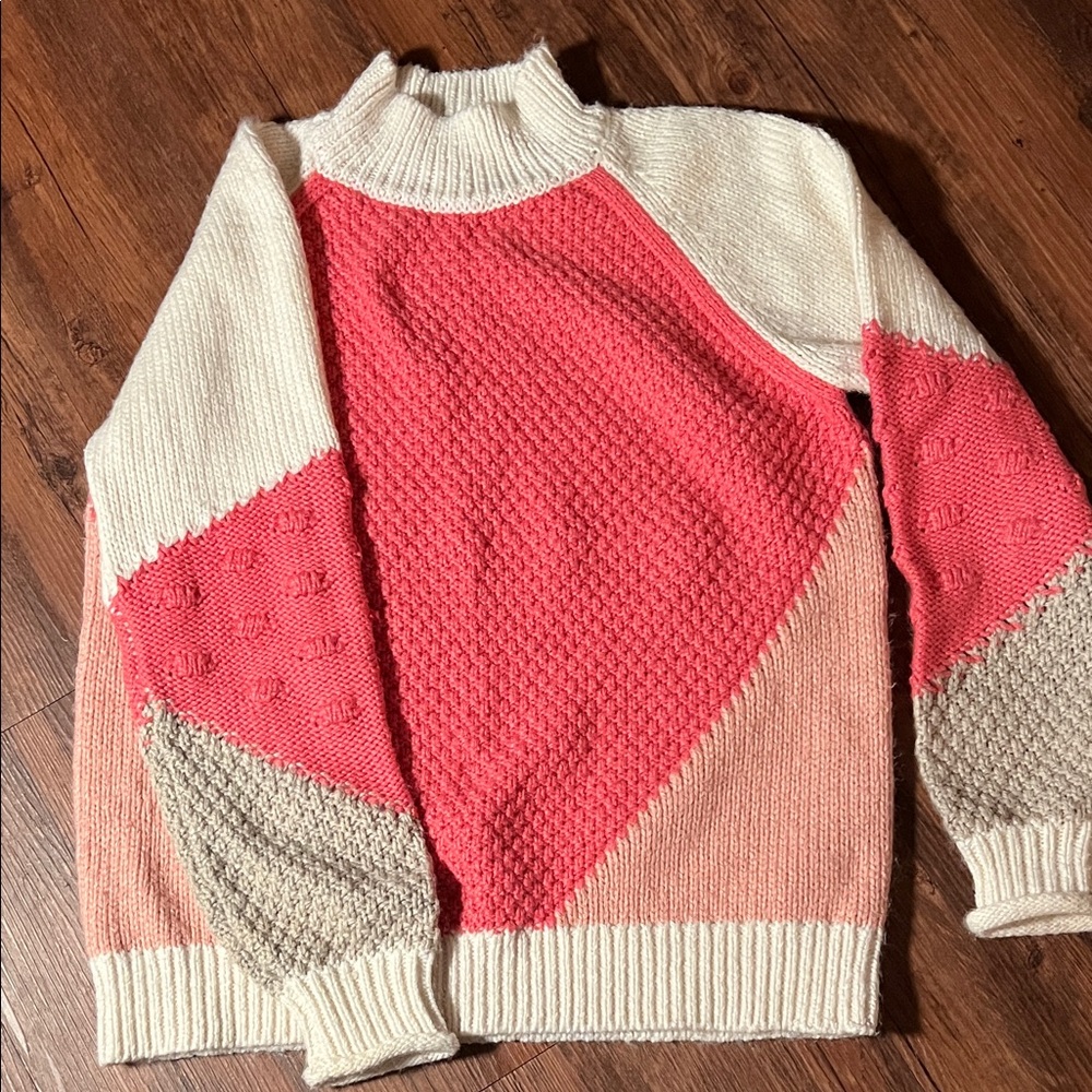 Women’s LOFT Petite Colorblock Knit Sweater - Cream, Coral, and Beige